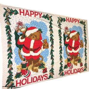 VTG Happy Holidays Fabric Panel Christmas Bear Holiday Sewing Panel by S.Lehman